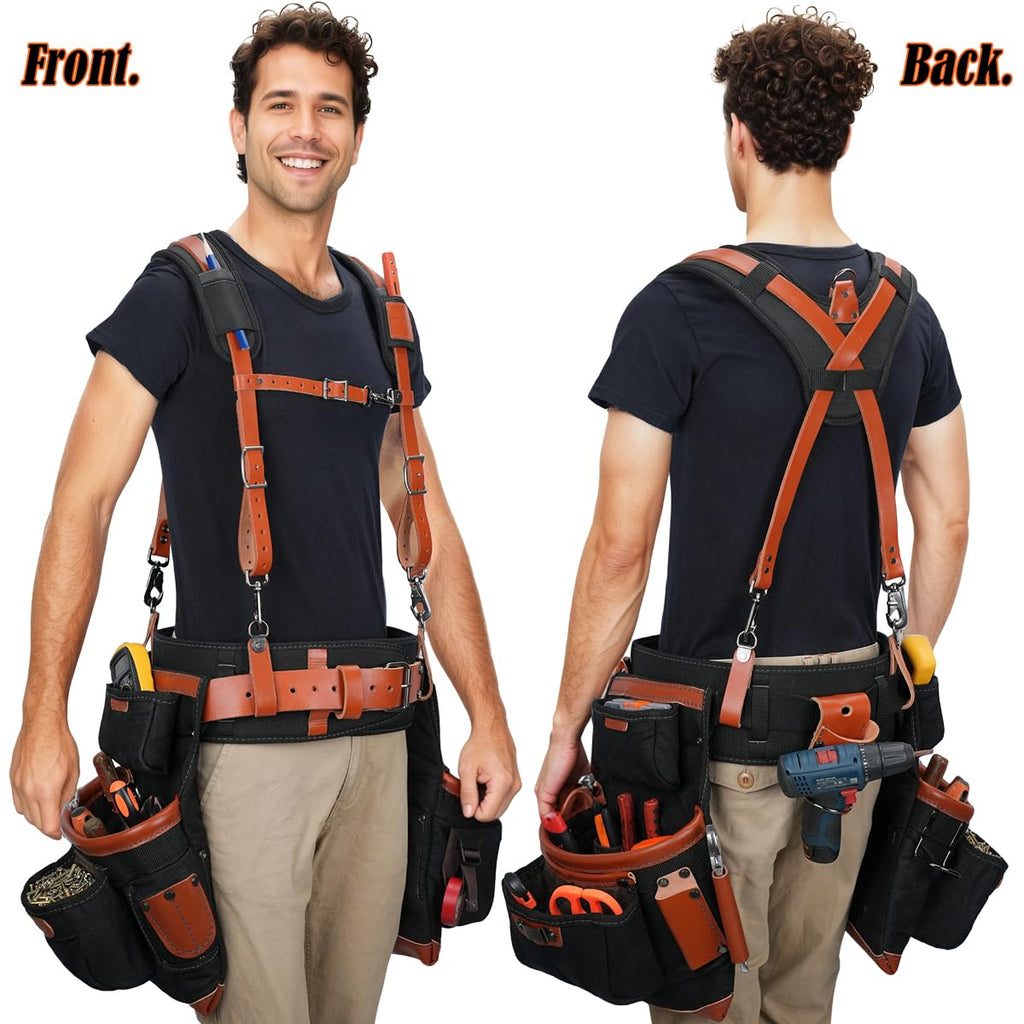 Top-Grain Leather Tool Belt With Suspenders H6213