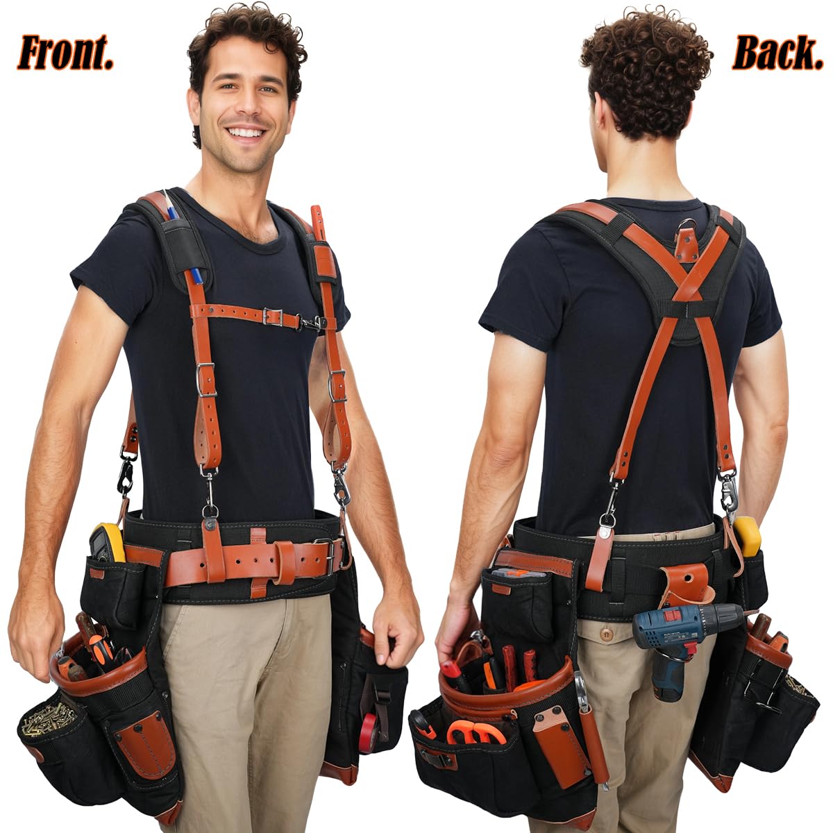 Top-Grain Leather Tool Belt With Suspenders H6213