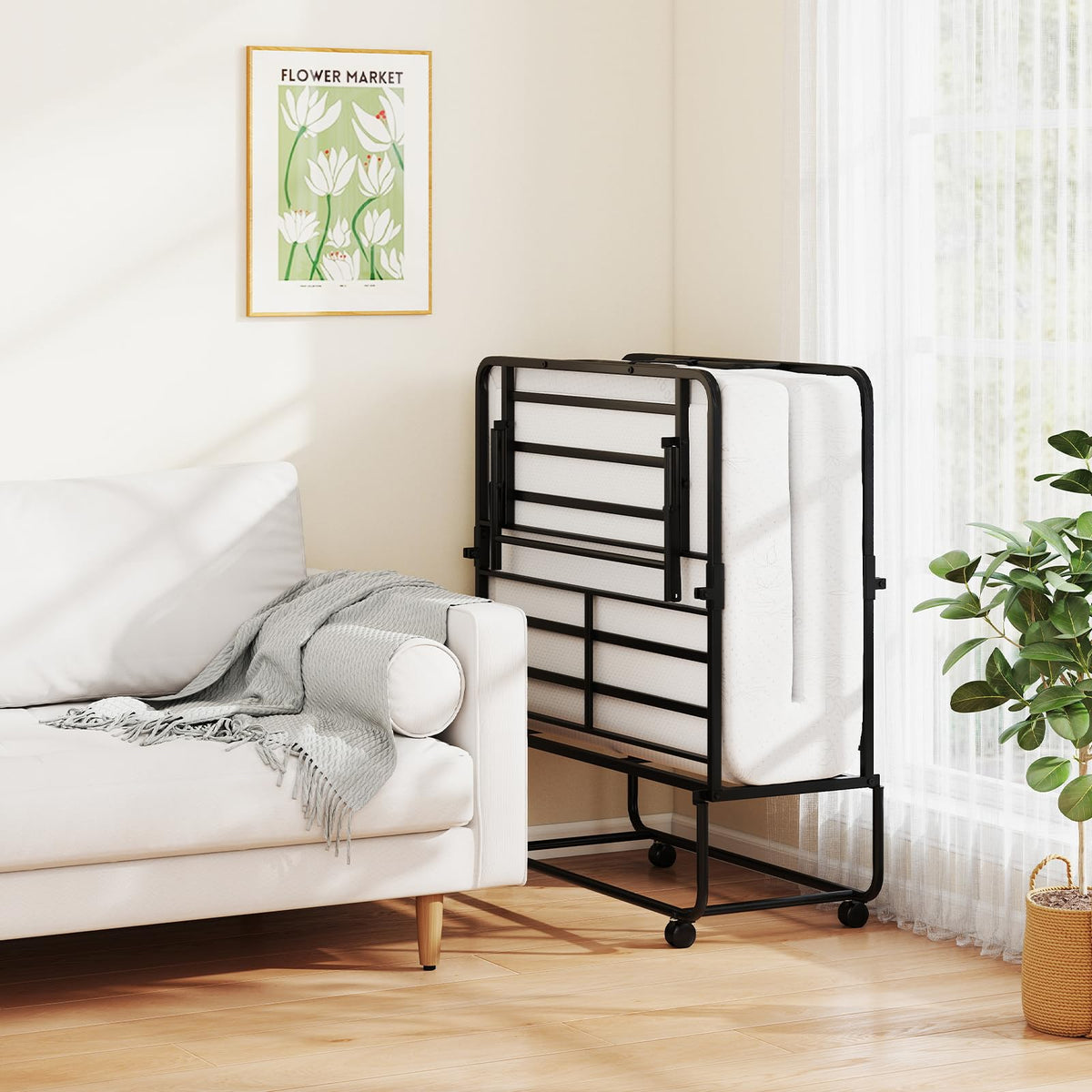 Twin Folding Bed with Memory Foam Mattress J10142