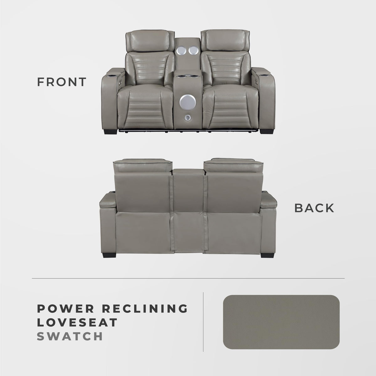 Gray Top Grain Leather Match Double Reclining Loveseat B96798