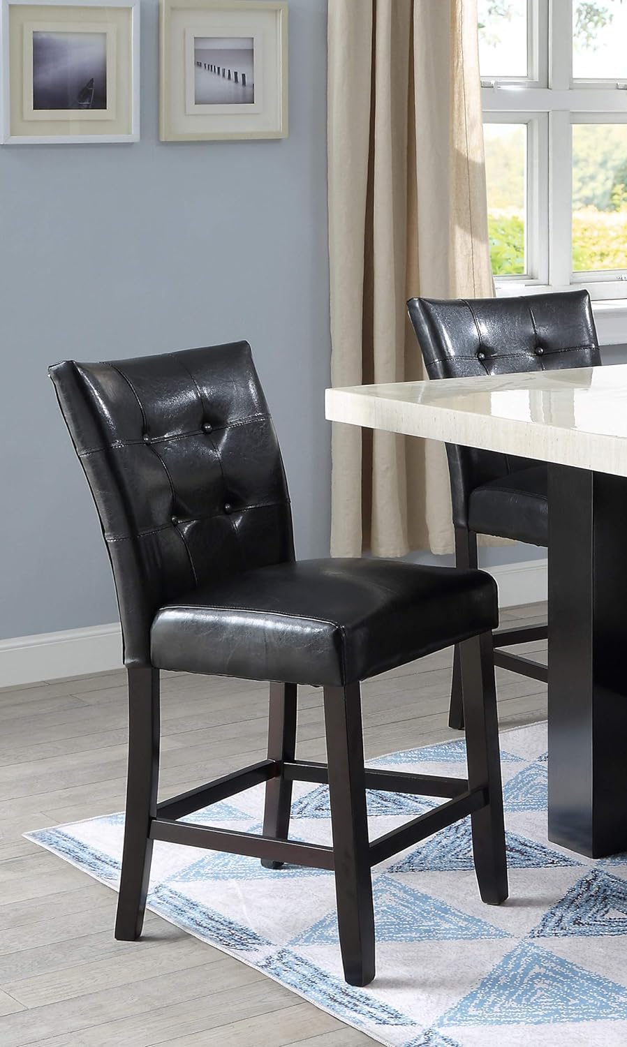 Set of 2 Black Faux Leather Tufted Counter Height Dining Chairs O720
