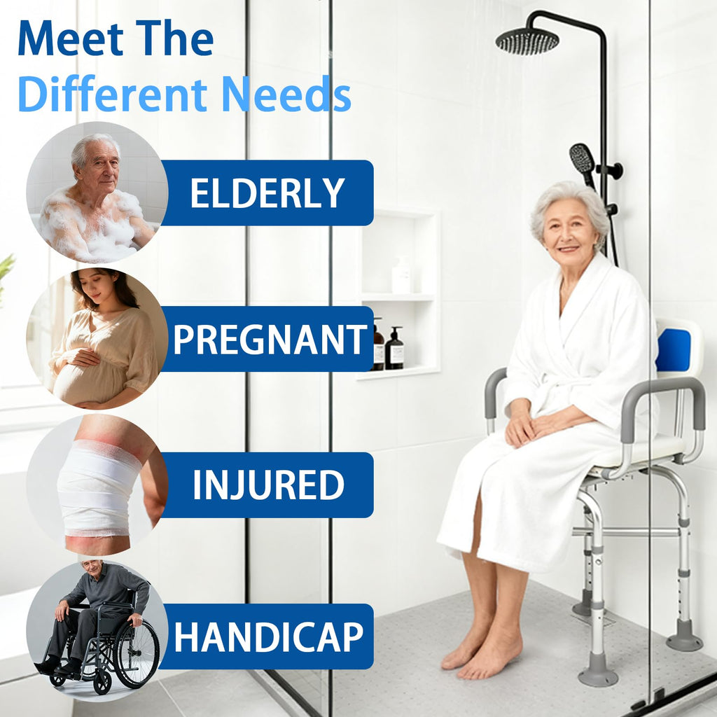 2-Level Width Adjustable 360° Heavy Duty Swivel Shower Chair with Arms and Back F3682