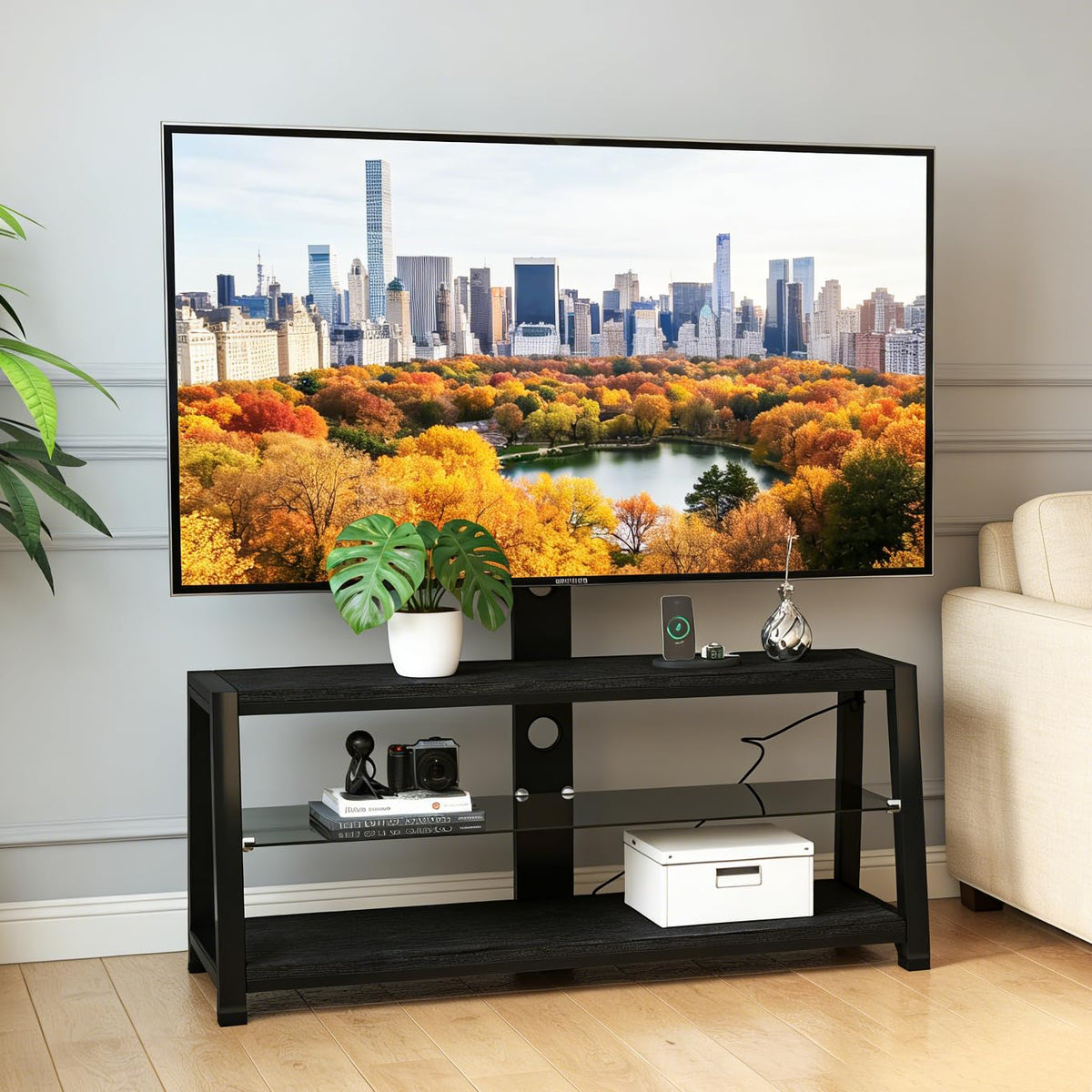 32-65" Swivel TV Stand with 3-Tier Storage and Height Adjustable R430
