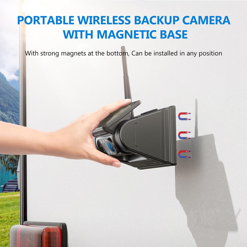 Magnetic Solar Wireless Backup Camera with 7" 1080P Monitor Q600
