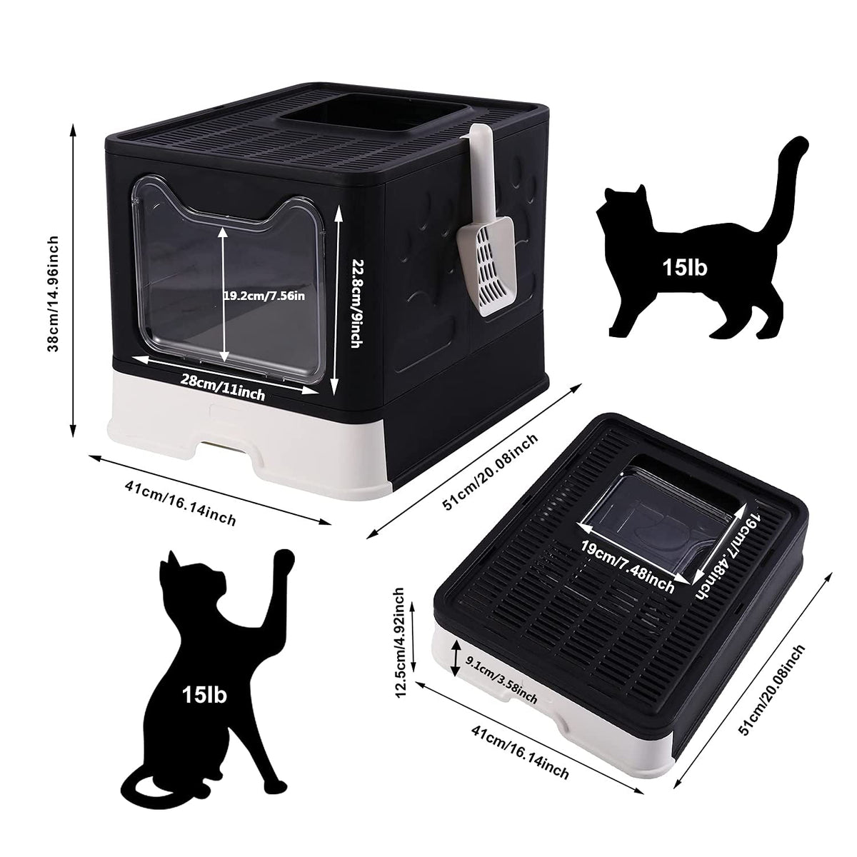 Foldable Large Cat Litter Box with Lid E972