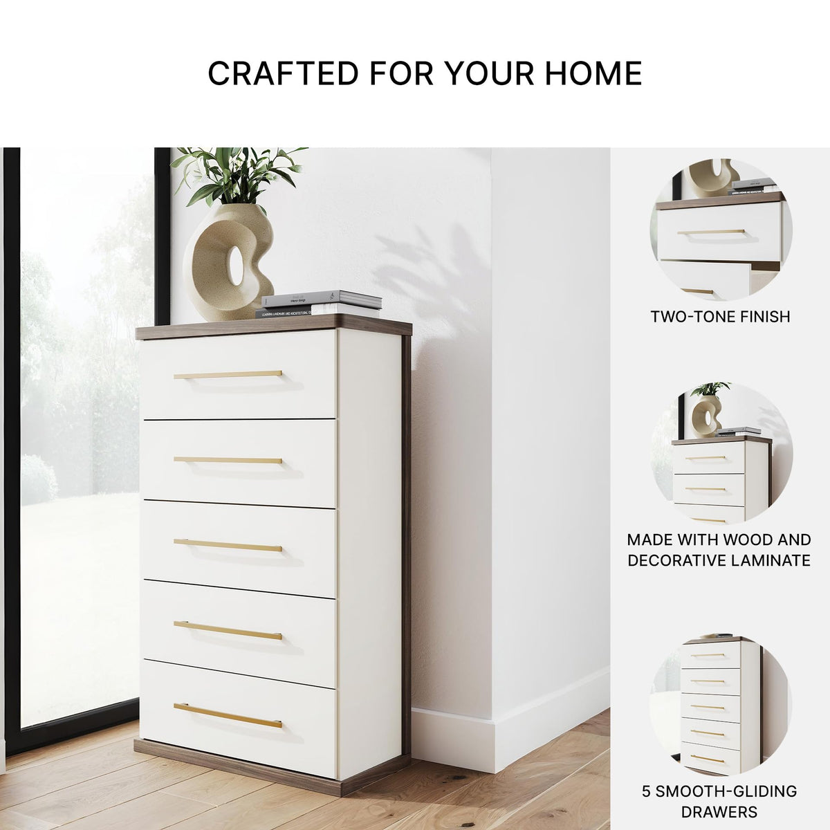 Contemporary 5-Drawer Chest with Walnut Finish T80568