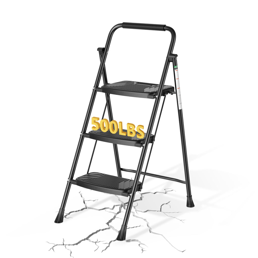 Folding Steel 3-Step Ladder with Handrail O336807