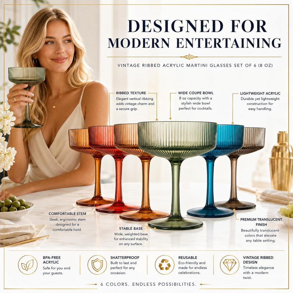 Ribbed Acrylic Martini Glasses Set of 6 I172