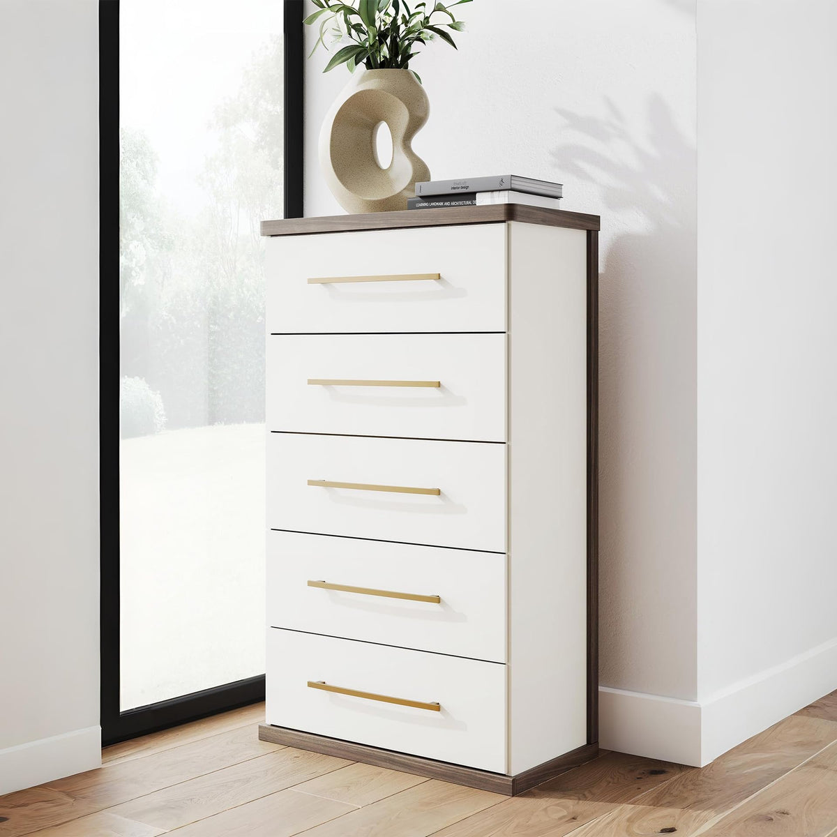 Contemporary 5-Drawer Chest with Walnut Finish T80568