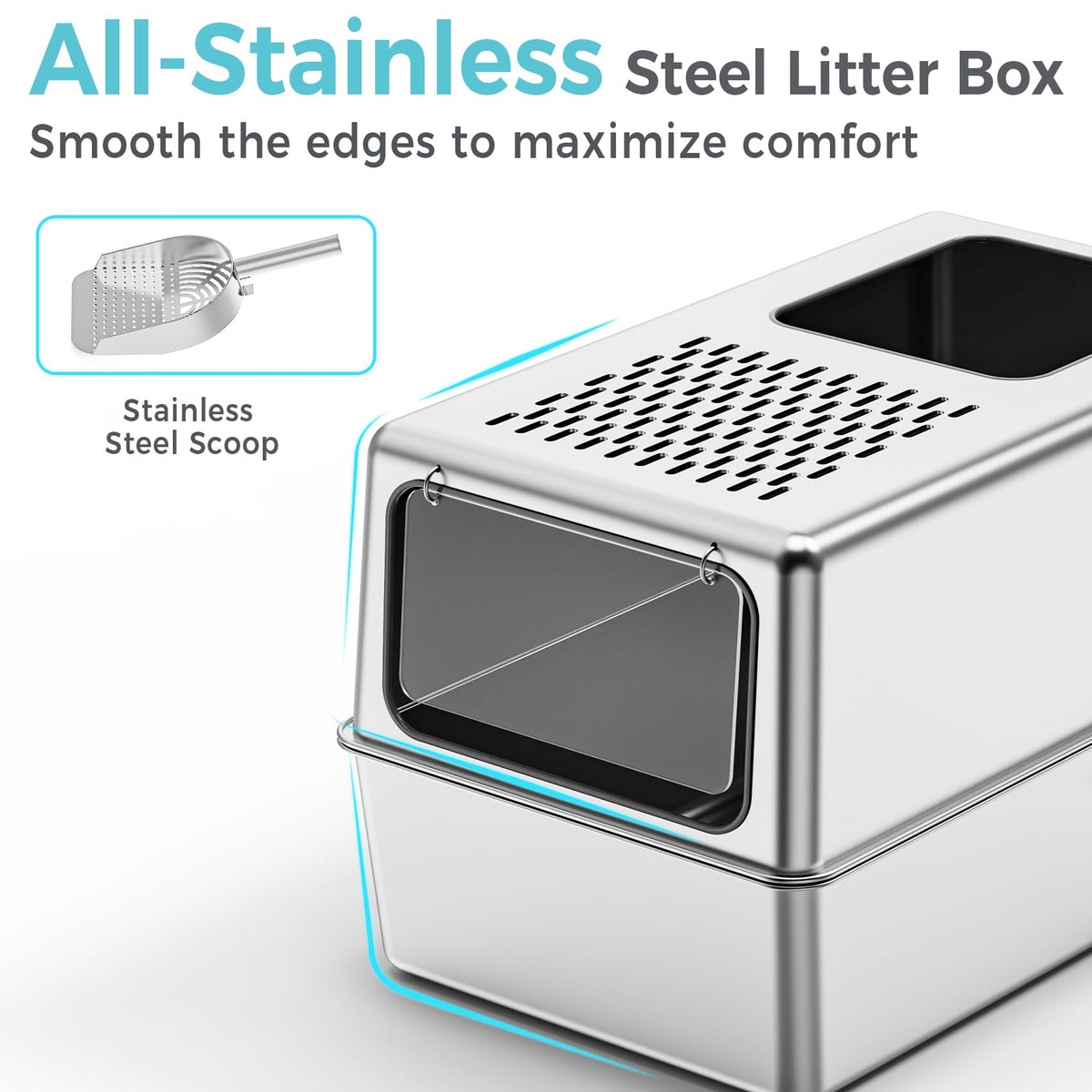 Enclosed Stainless Steel Cat Litter Box with Lid Y5228