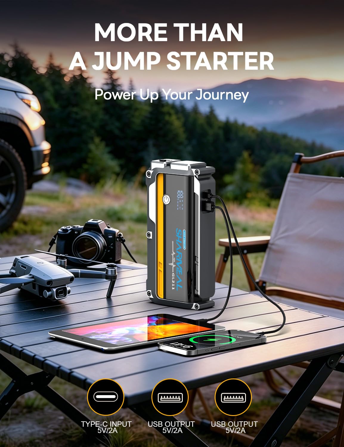12000mAh 12V Portable Jump Starter with Flashlight and Jumper Cable H43421