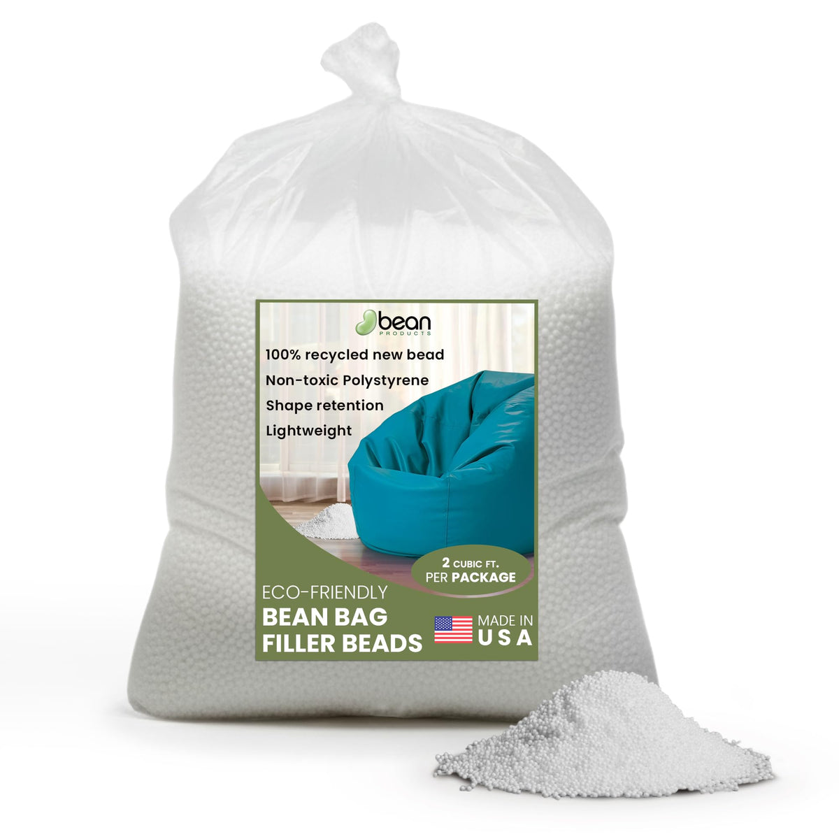 100% Recycled Polystyrene Bean Bag Filler Beads 2 Cubic ft. W56254