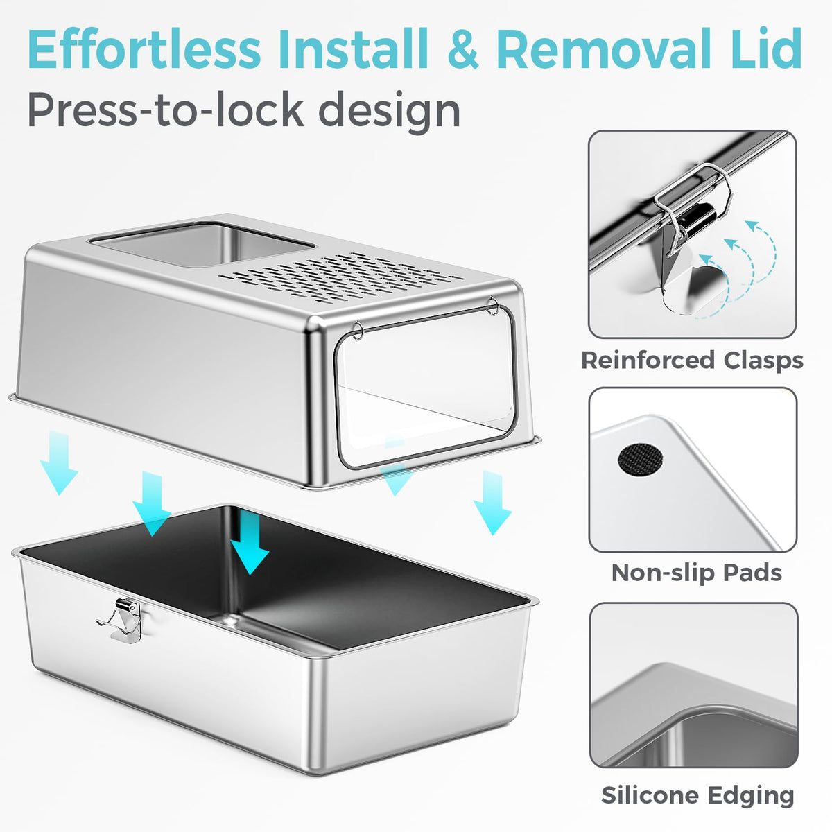 Enclosed Stainless Steel Cat Litter Box with Lid Y5228