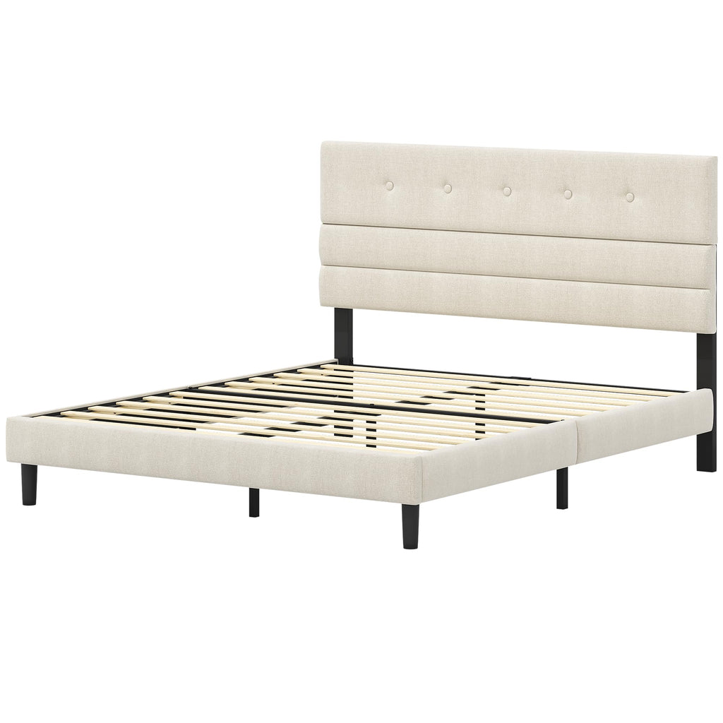 Queen Size Linen Fabric Upholstered Platform Bed Frame T275773