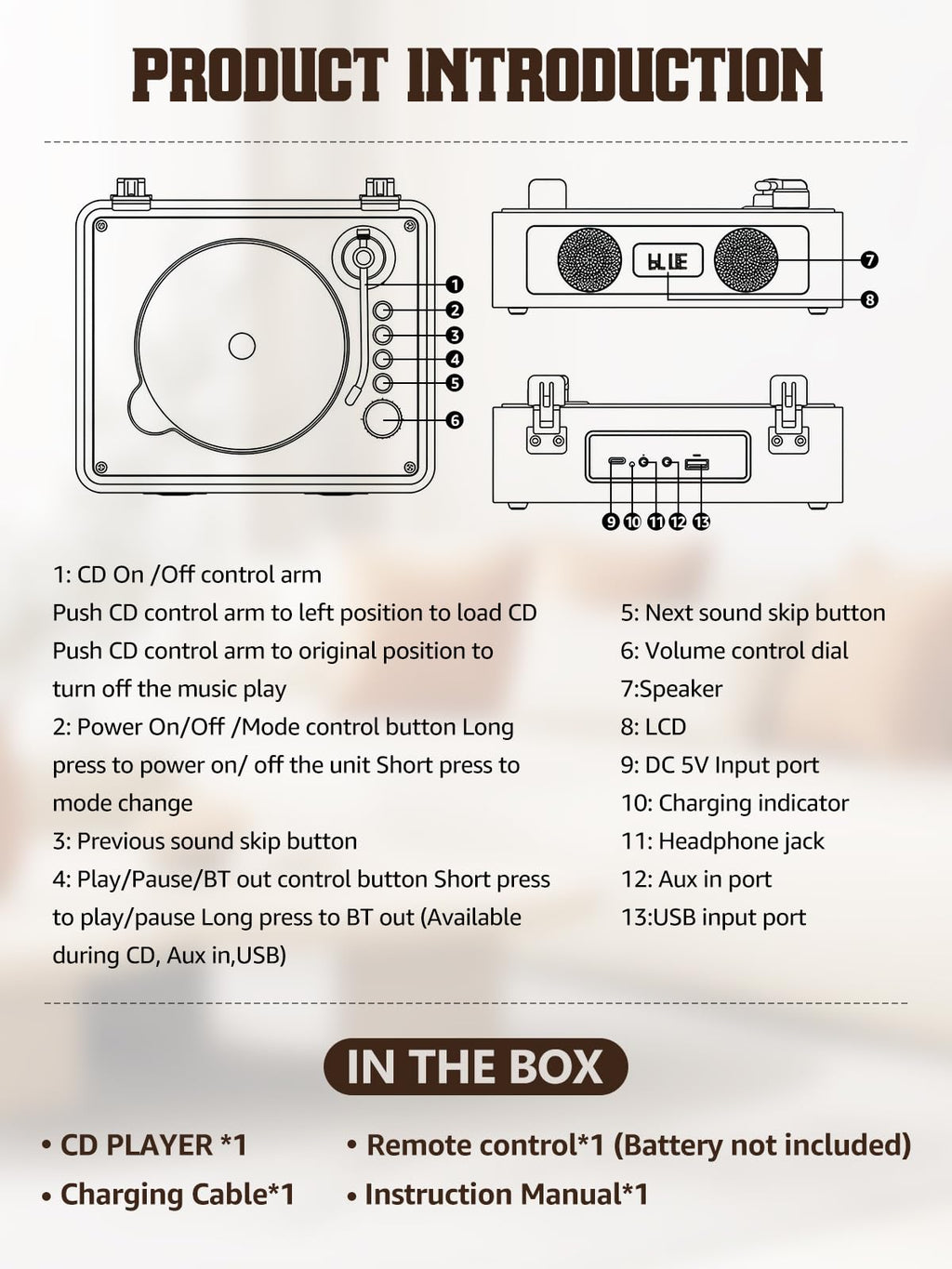 Portable CD Player with Built-in Speakers Bluetooth M89600