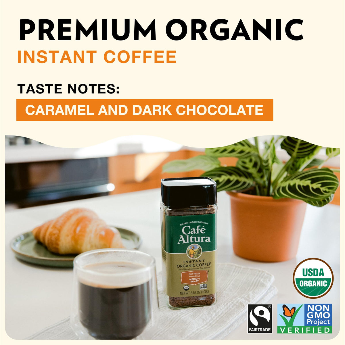 Organic Medium Roast Instant Coffee 3.53 Oz Pack of 2 M641512