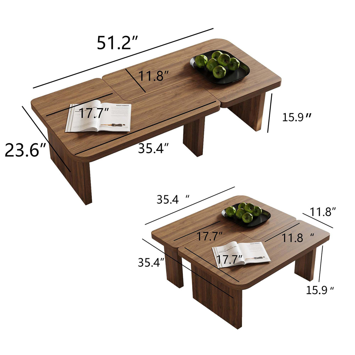 Brown Wooden L-Shape Coffee Table Set of 2 J62806