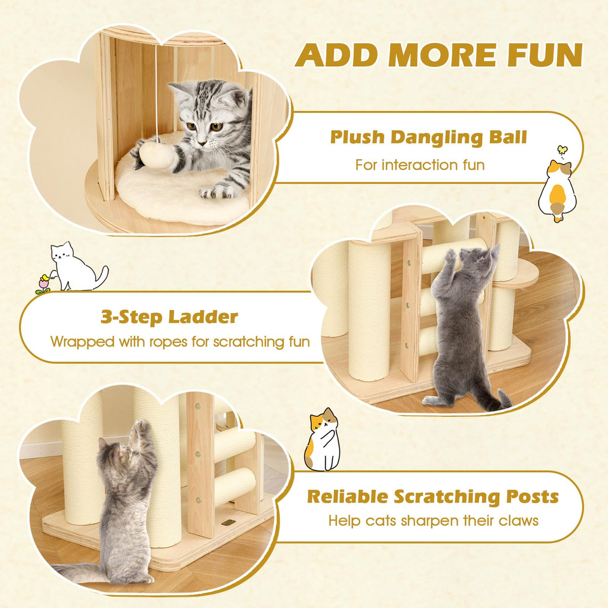 71” Tall Multi-Layer Wood Cat Tree with Scratching Posts Y9163