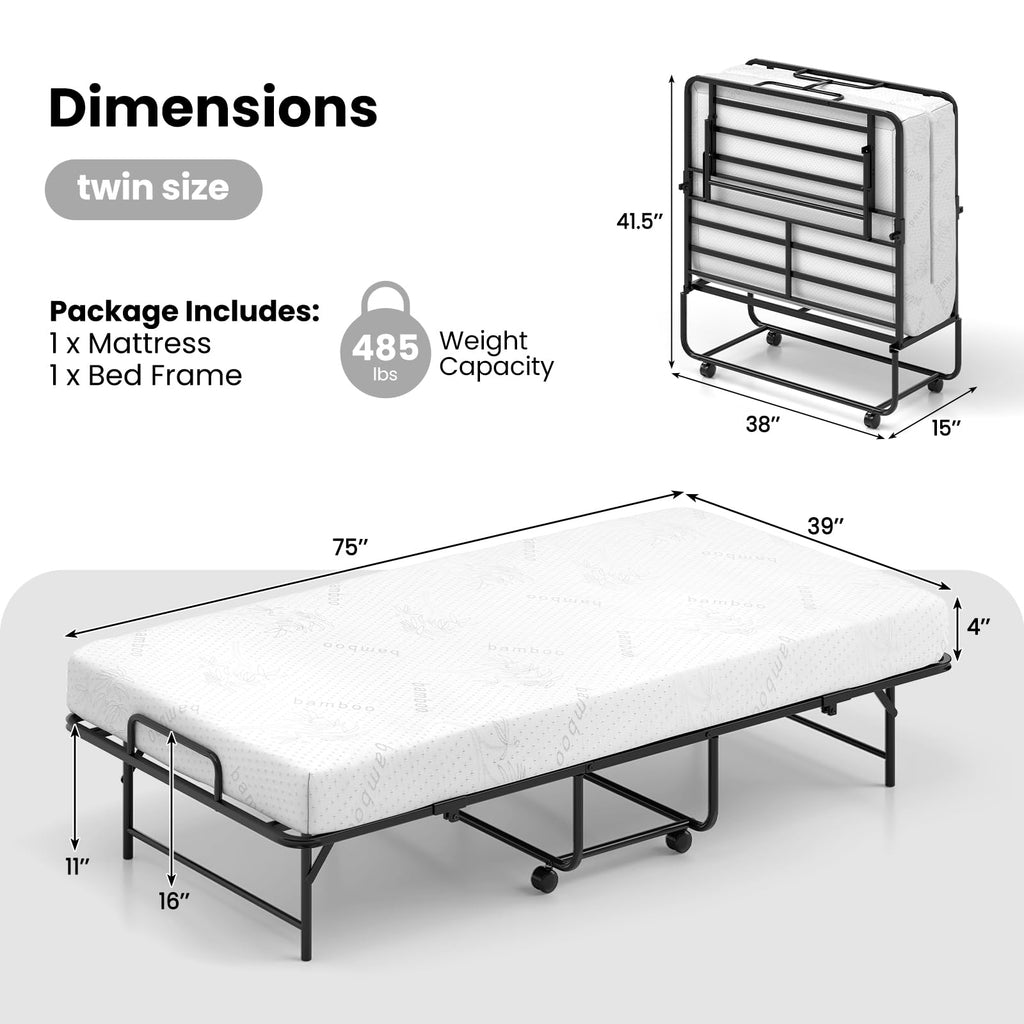 Twin Folding Bed with Memory Foam Mattress J10142