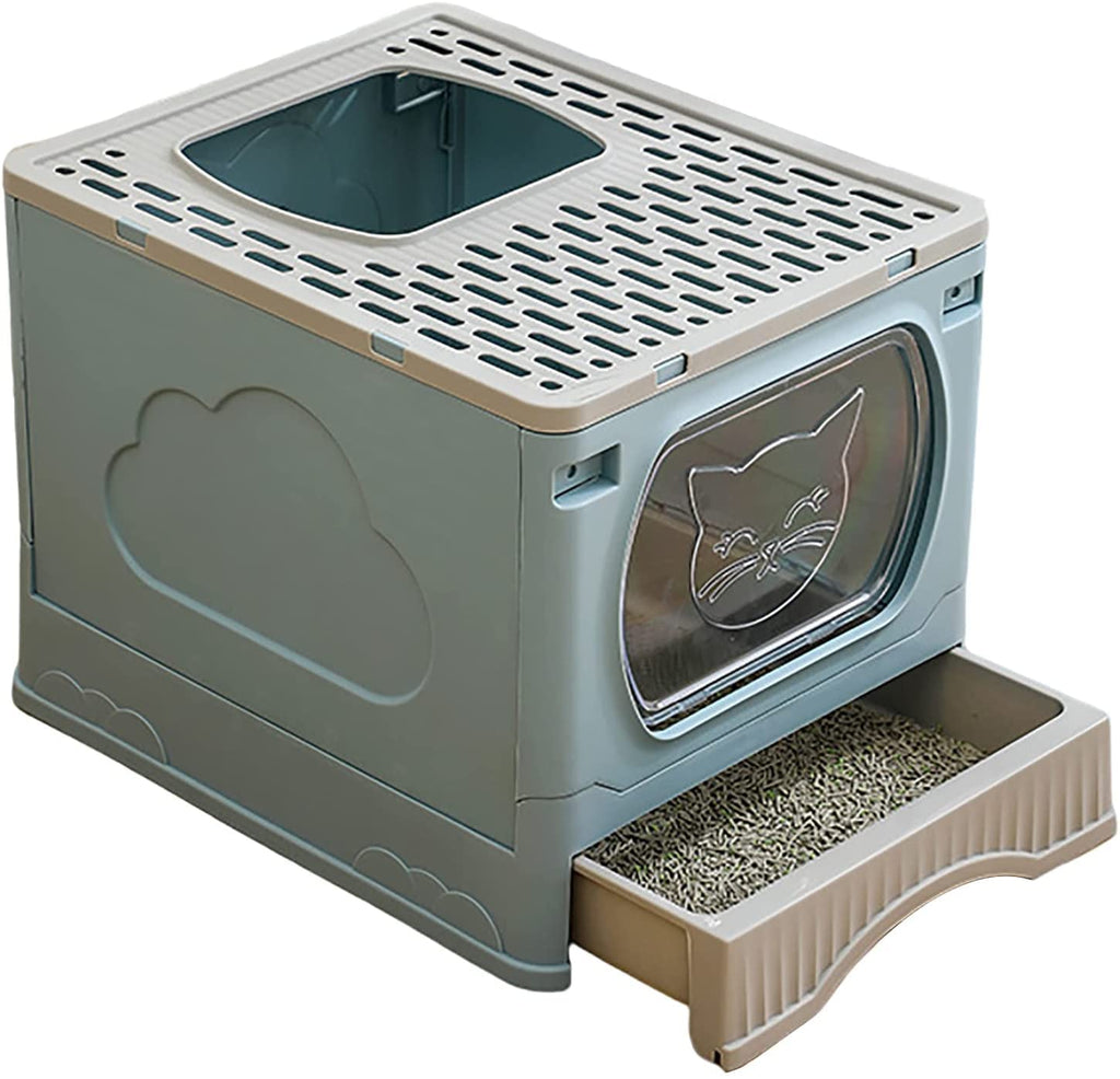 Foldable Top Entry Cat Litter Box with Lid and Scoop G891652