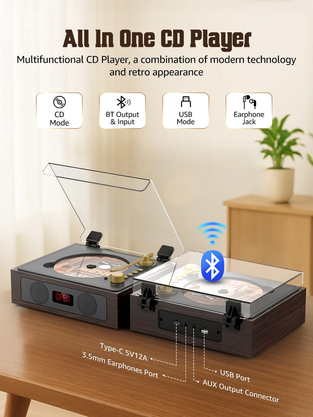 Portable CD Player with Built-in Speakers Bluetooth M89600