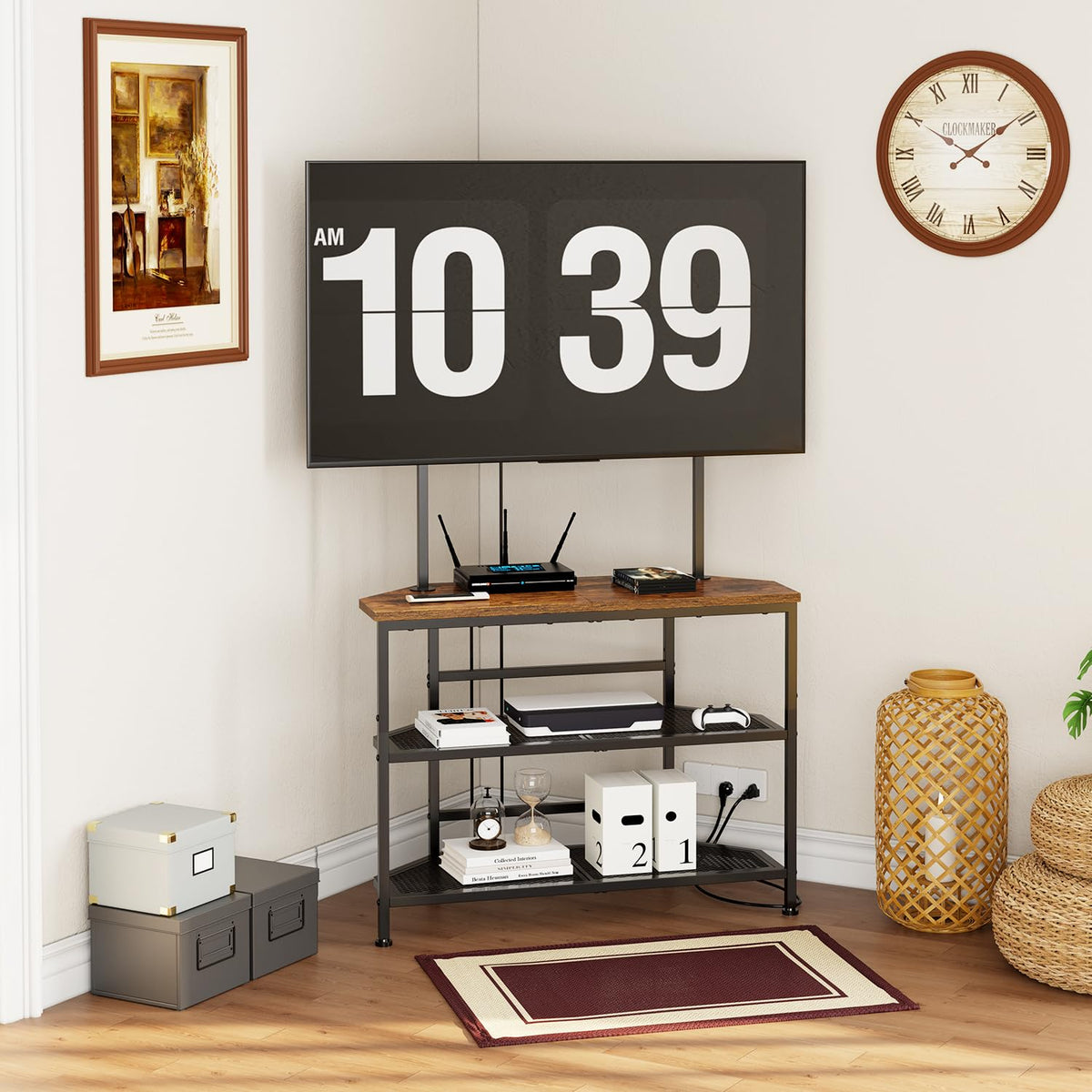 23" to 60" Corner TV Stand with Mount and Storage Shelves Y2587