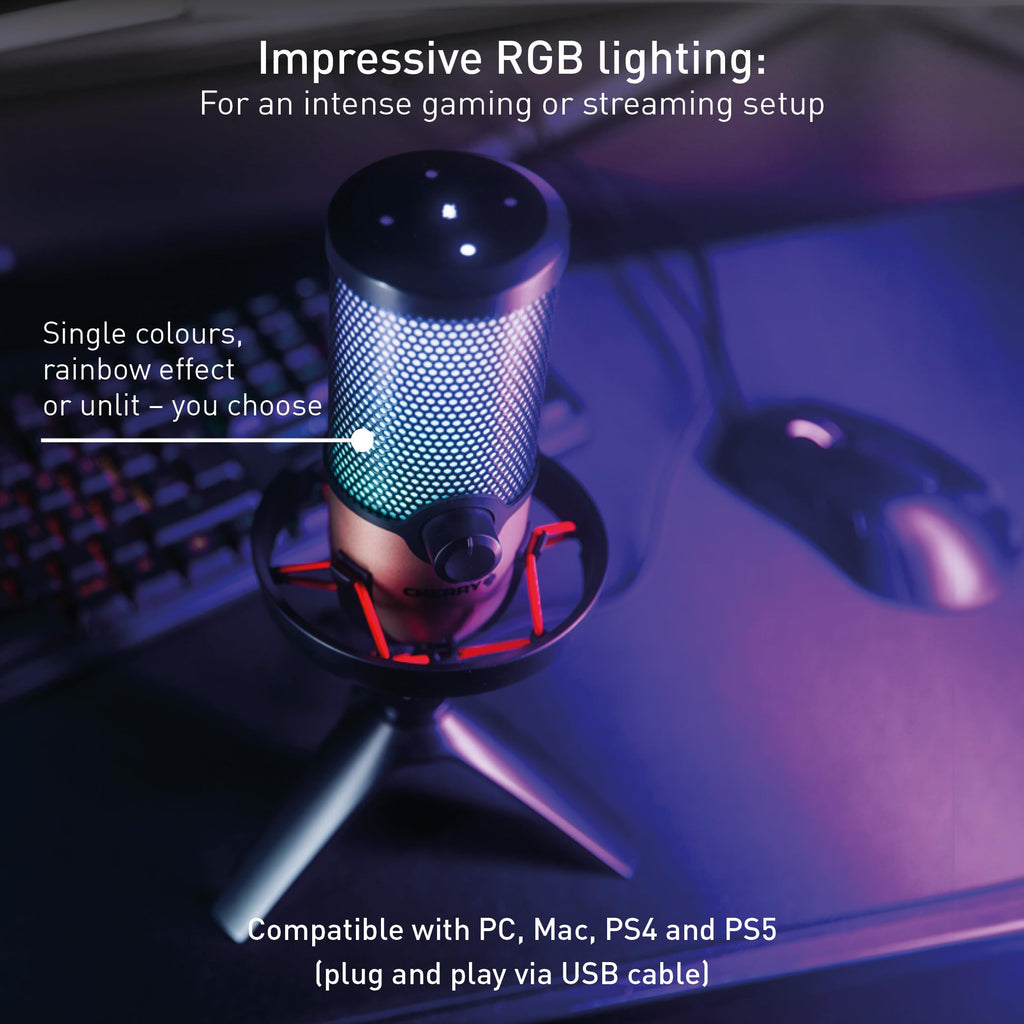 USB Microphone with RGB Lighting, 4 Polar Patterns, Black/Copper Z318298