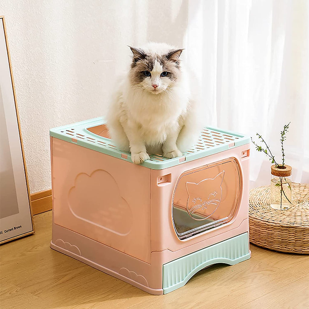 Foldable Top Entry Cat Litter Box with Lid and Scoop G891652