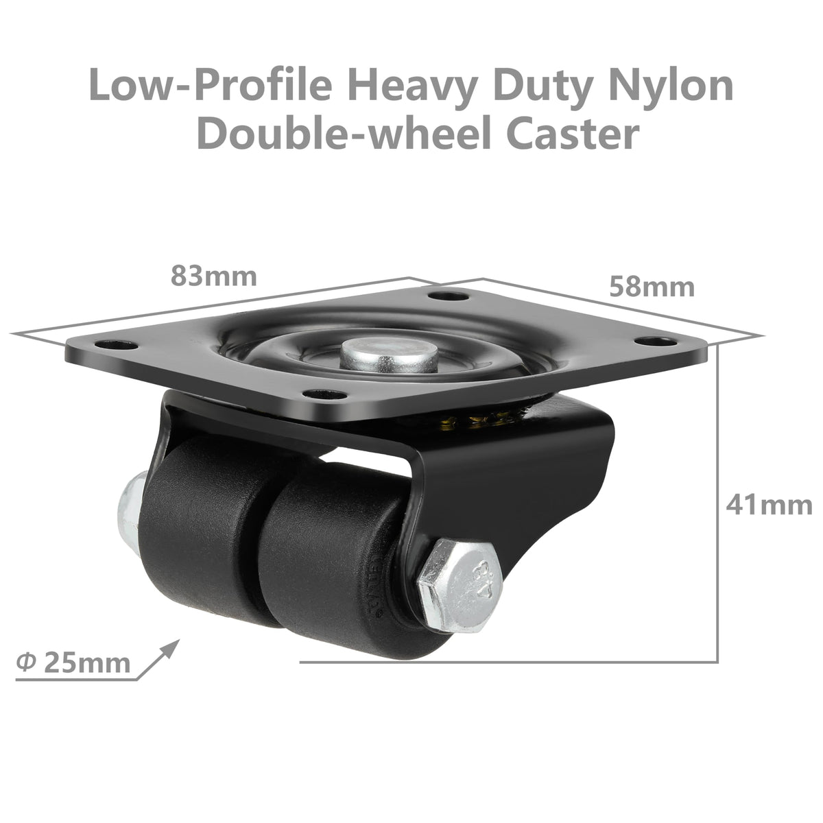 1 Inch Set of 4 Heavy Duty Swivel Caster Wheels Black W71336