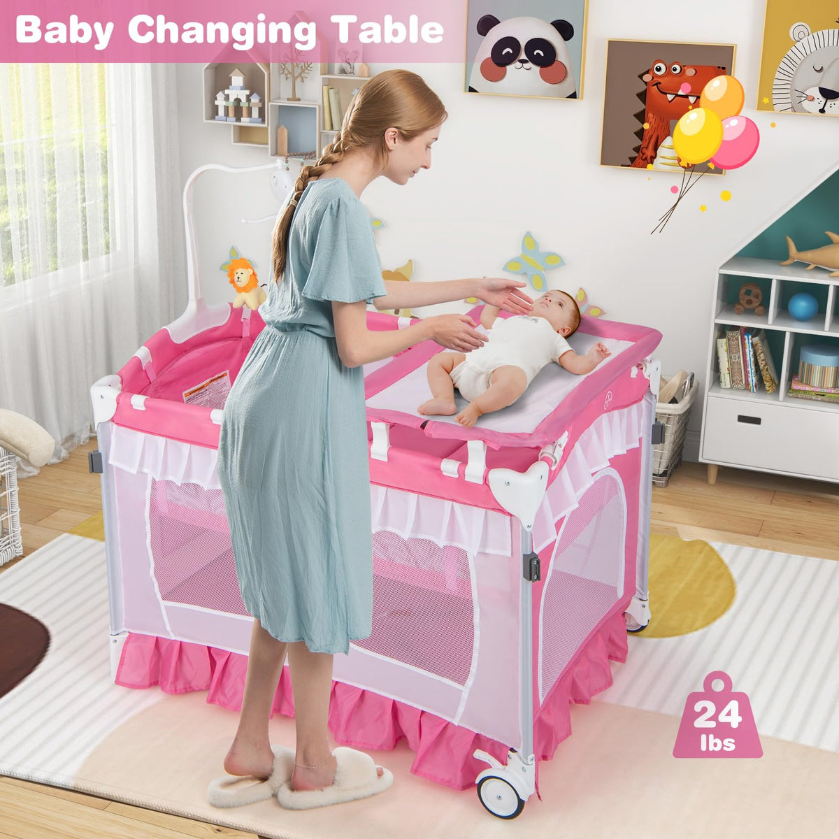 4-in-1 Baby Playard with Bassinet, Changing Table and Carry Bag B50671
