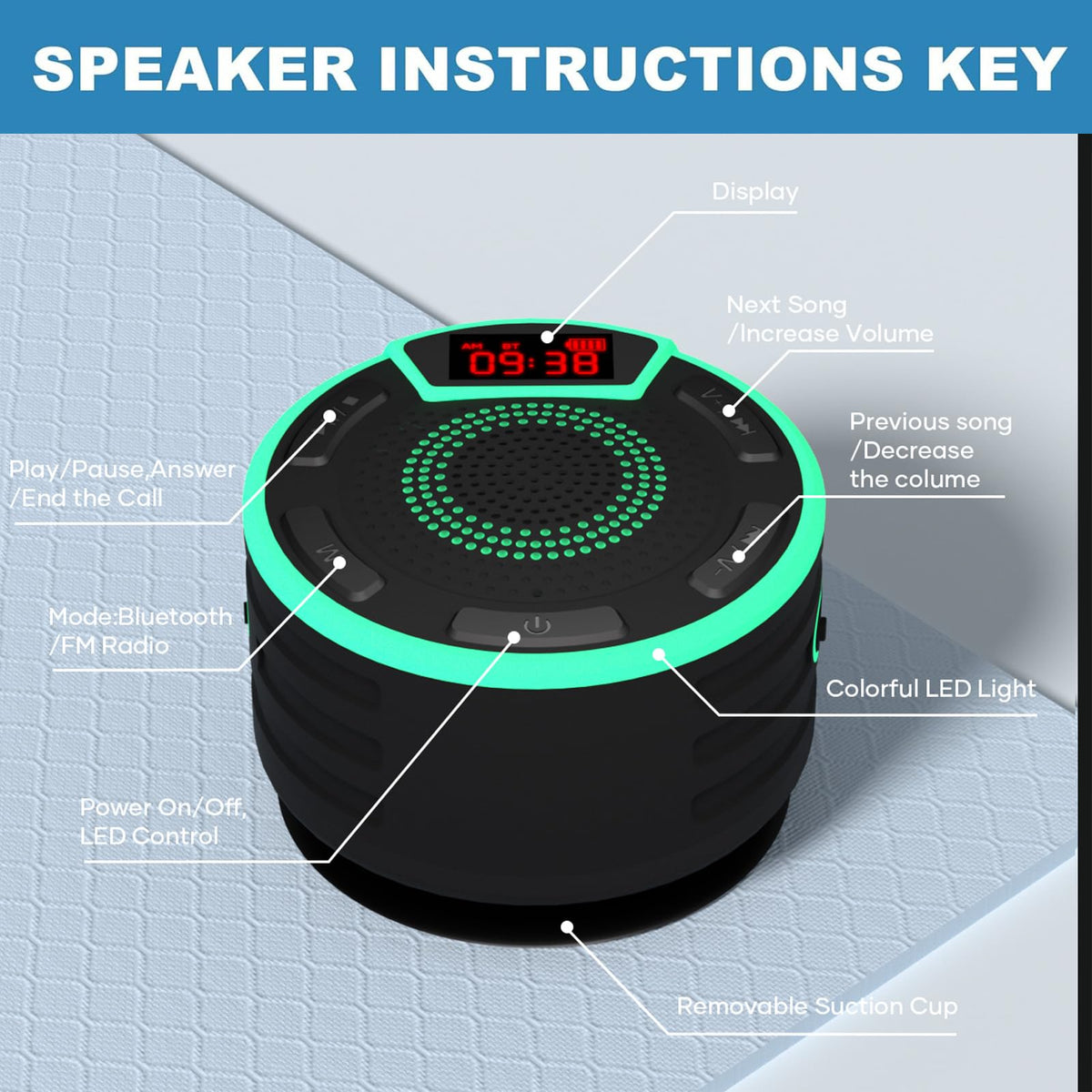 IPX7 Waterproof Portable Bluetooth Speaker with Suction Cup B6115