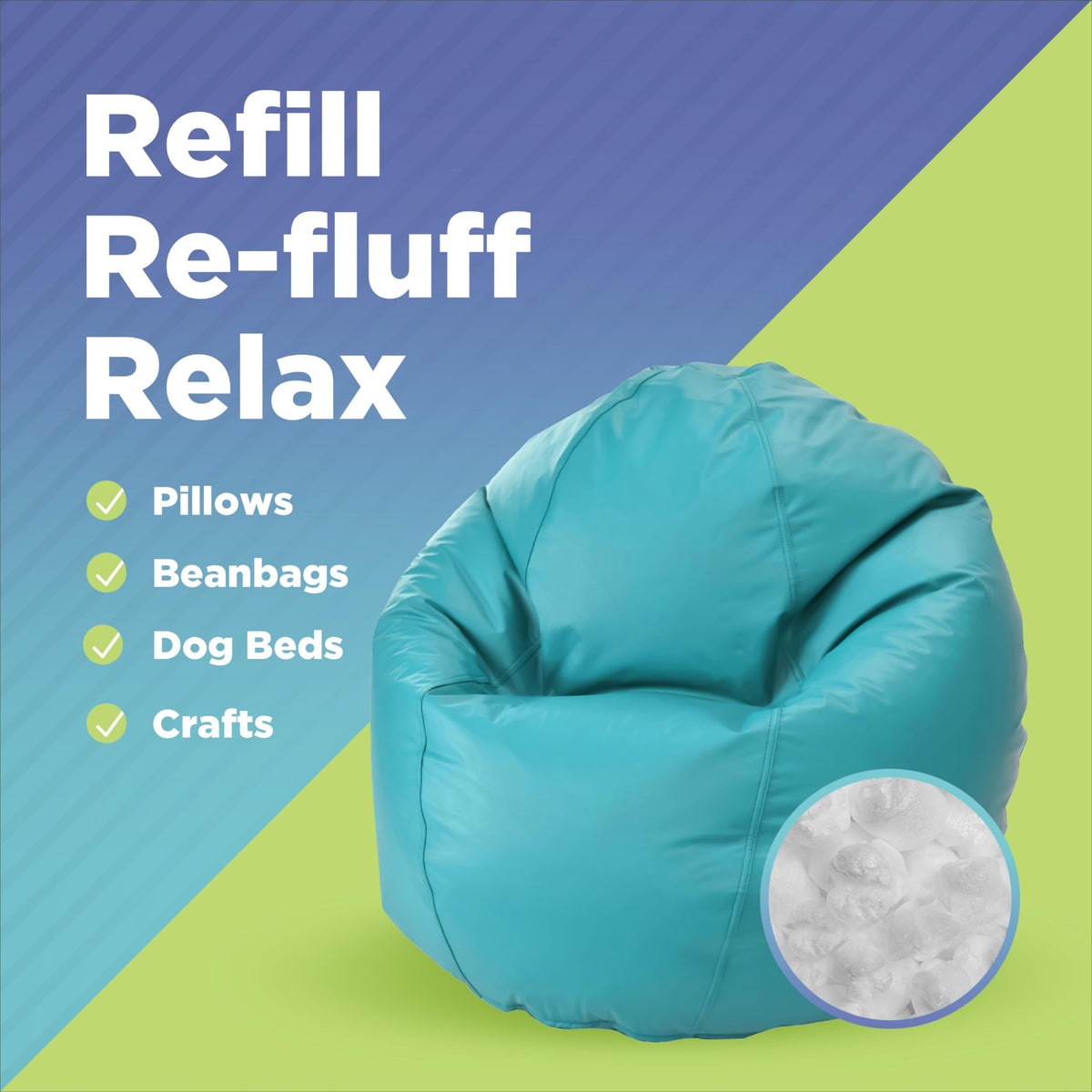 100% Recycled Polystyrene Bean Bag Filler Beads 2 Cubic ft. W56254