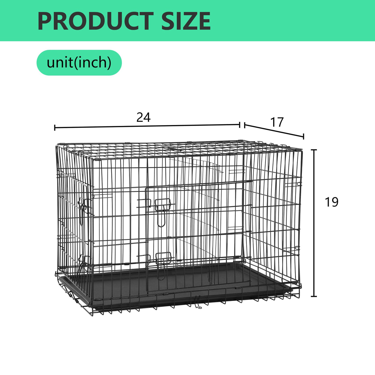 24 inch Folding Metal Wire Dog Crate with Double Door W616325
