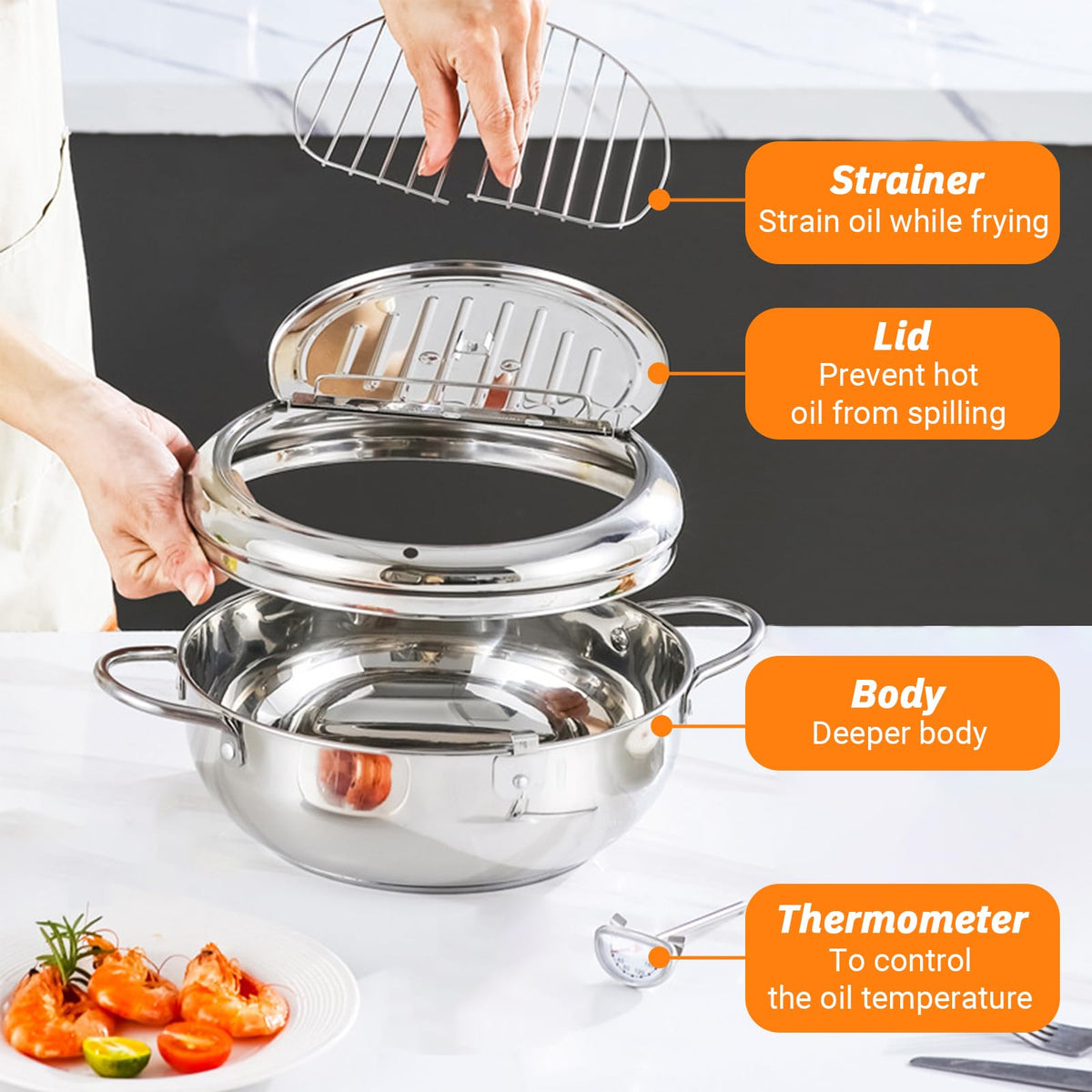 4.2L Stainless Steel Deep Fryer Pot with Thermometer Z5231