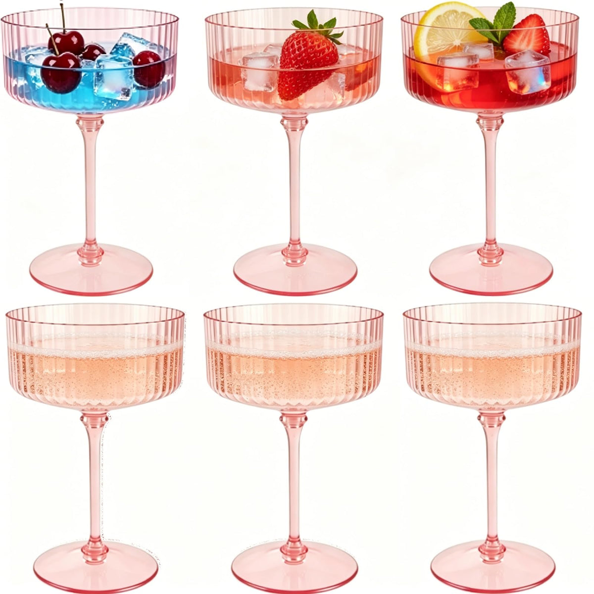 6 Pcs 10 Oz Pink Champagne Martini Glasses Set K915