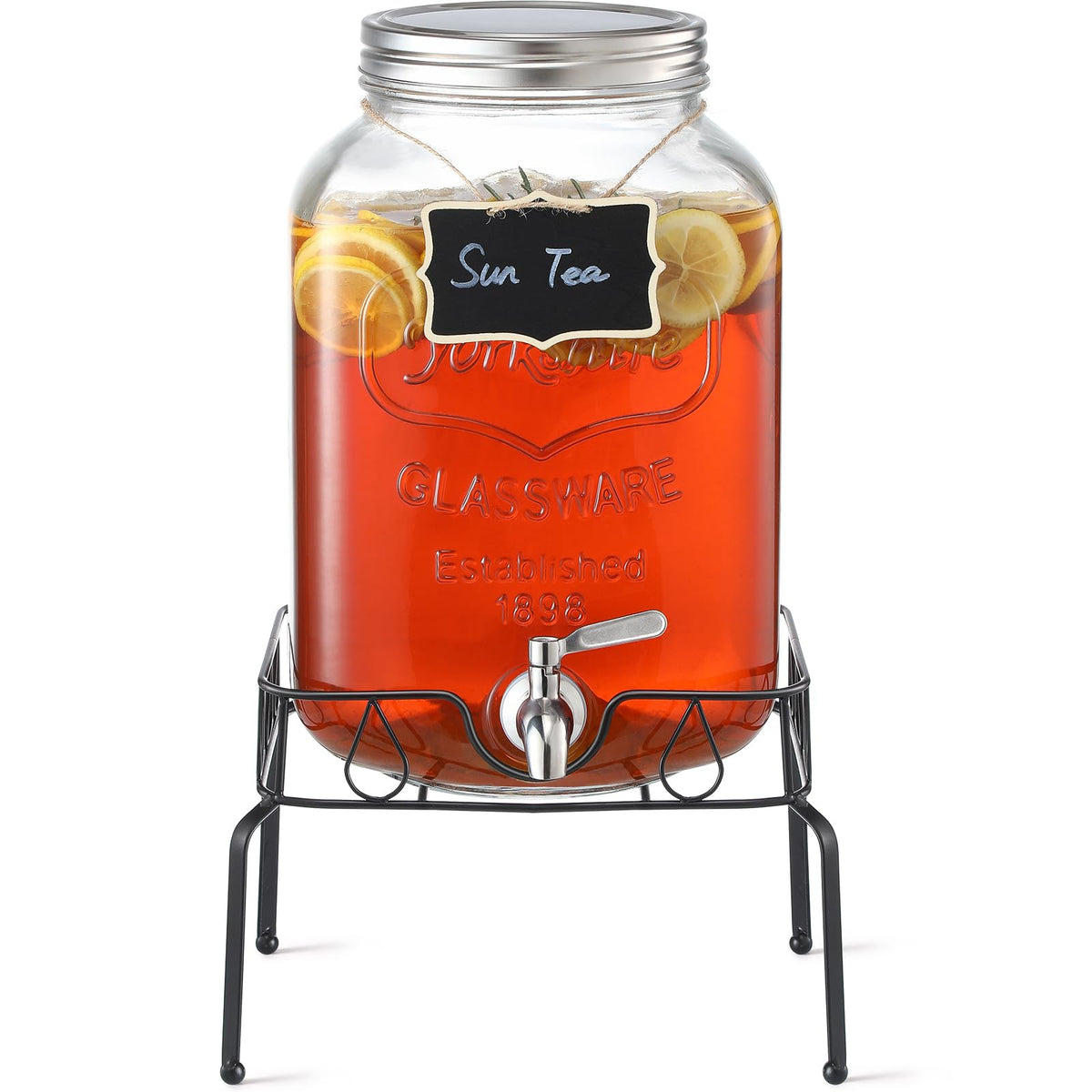 2 Gallon Glass Beverage Dispenser with Stand and Lid N516