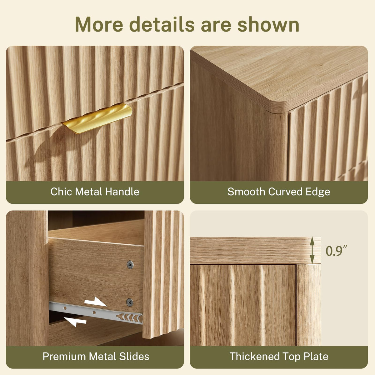 Fluted 6 Drawer Wood Dresser K889