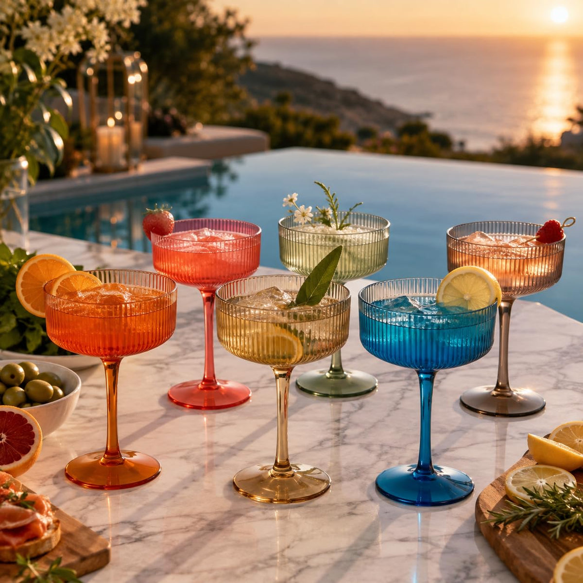 Ribbed Acrylic Martini Glasses Set of 6 I172