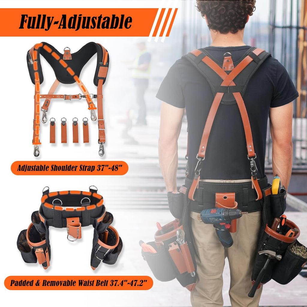 Top-Grain Leather Tool Belt With Suspenders H6213
