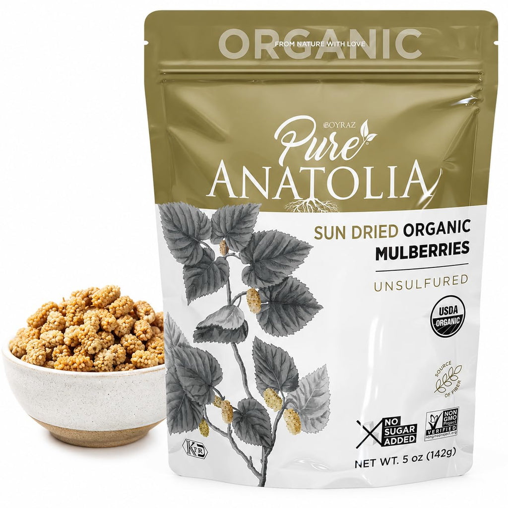 Organic Sun Dried White Mulberries 5 oz Resealable Bag P851770