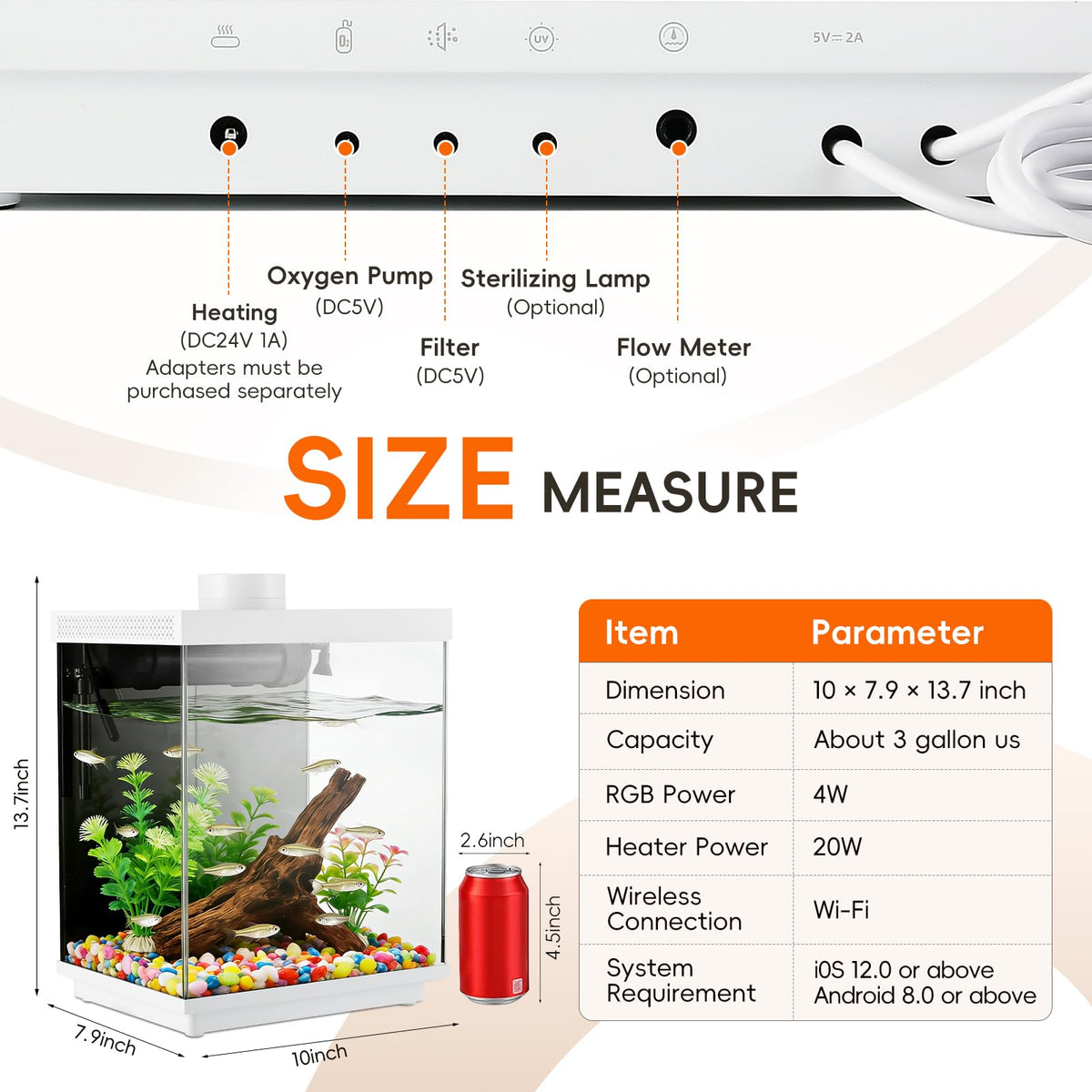 3 Gallon Glass Fish Tank Aquarium Kit with APP Control I520378