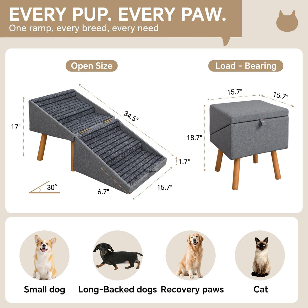 2-in-1 Wooden Pet Stairs & Ottoman S544641