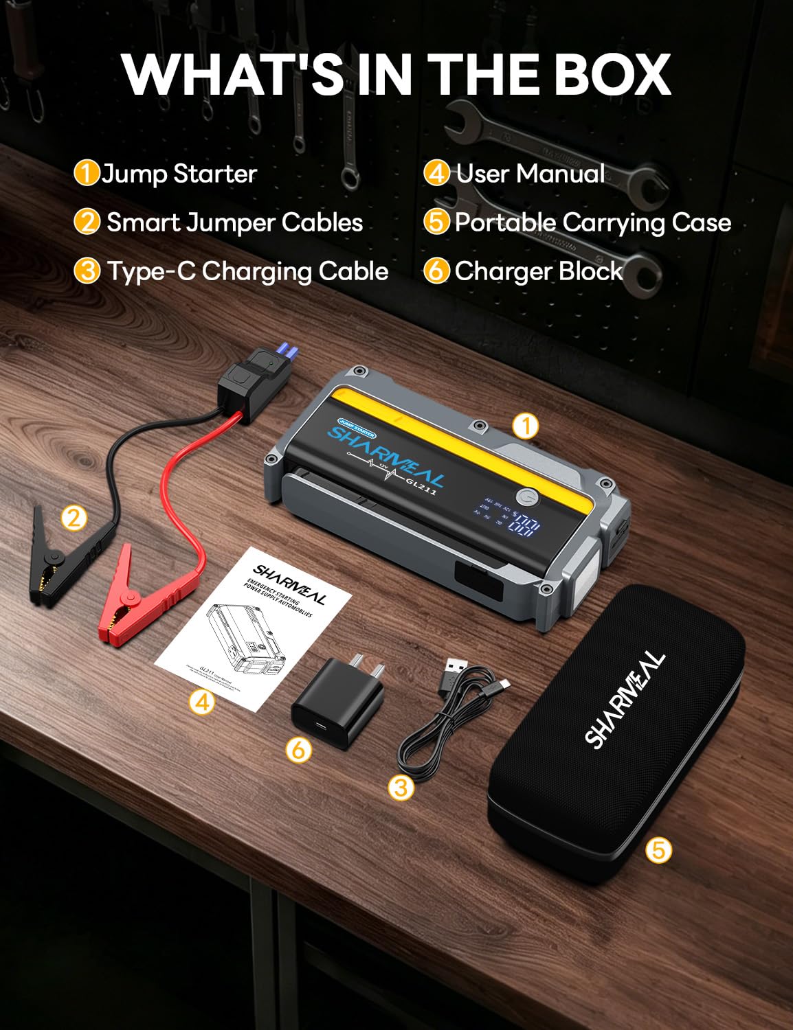 12000mAh 12V Portable Jump Starter with Flashlight and Jumper Cable H43421