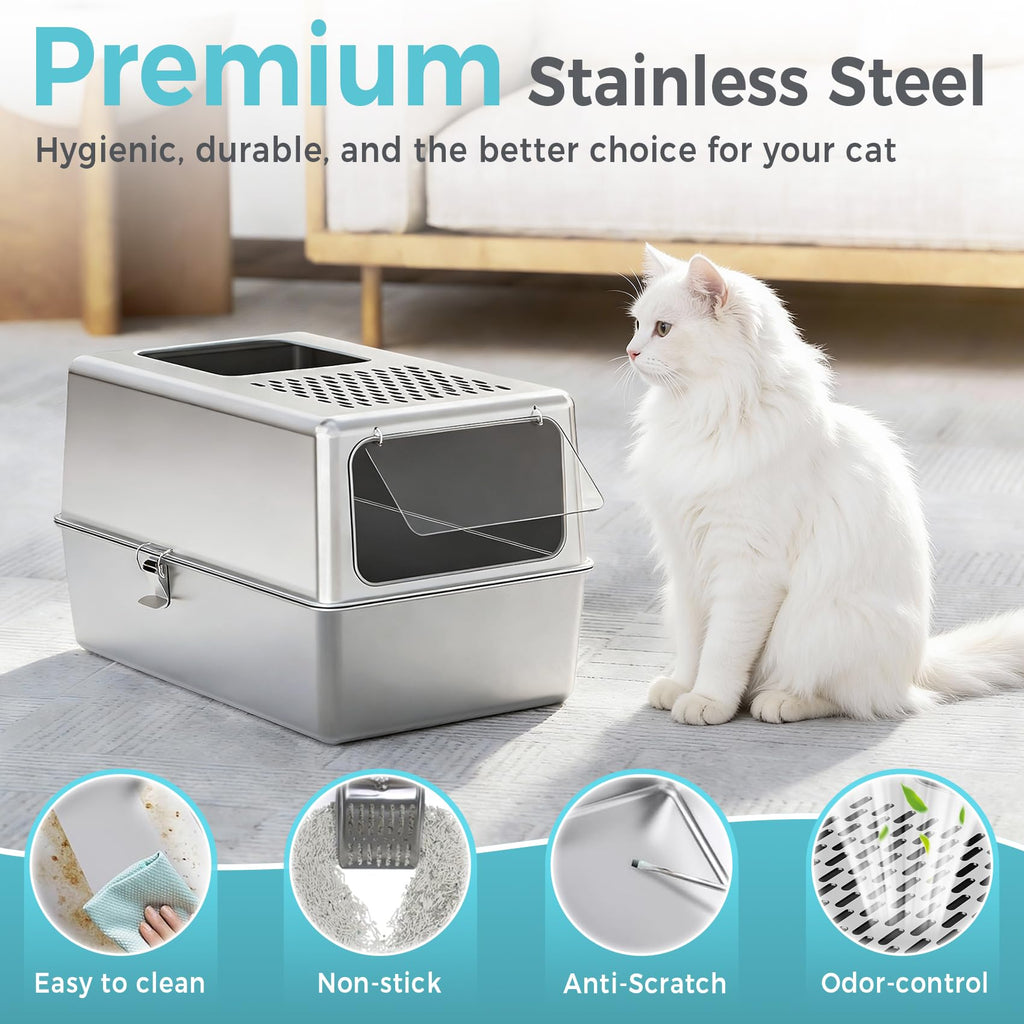 Enclosed Stainless Steel Cat Litter Box with Lid Y5228