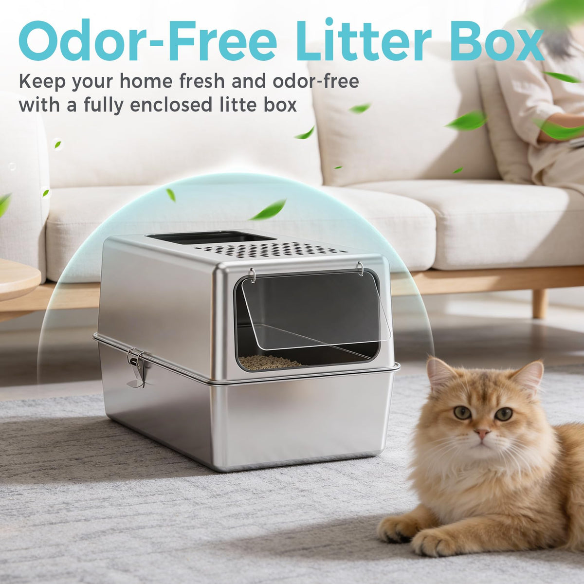 Enclosed Stainless Steel Cat Litter Box with Lid Y5228