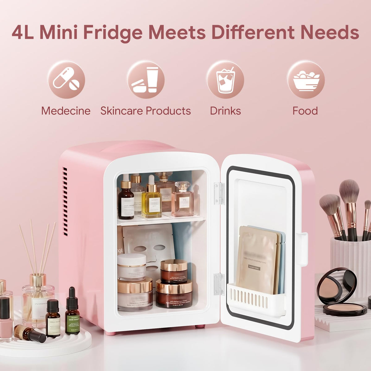 4L Mini Skincare Fridge with LED Mirror T9853