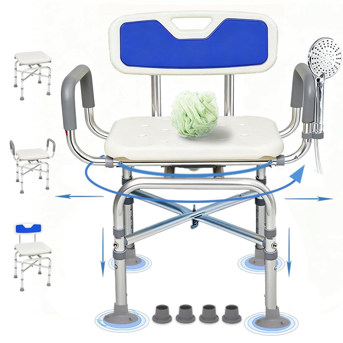 2-Level Width Adjustable 360° Heavy Duty Swivel Shower Chair with Arms and Back F3682