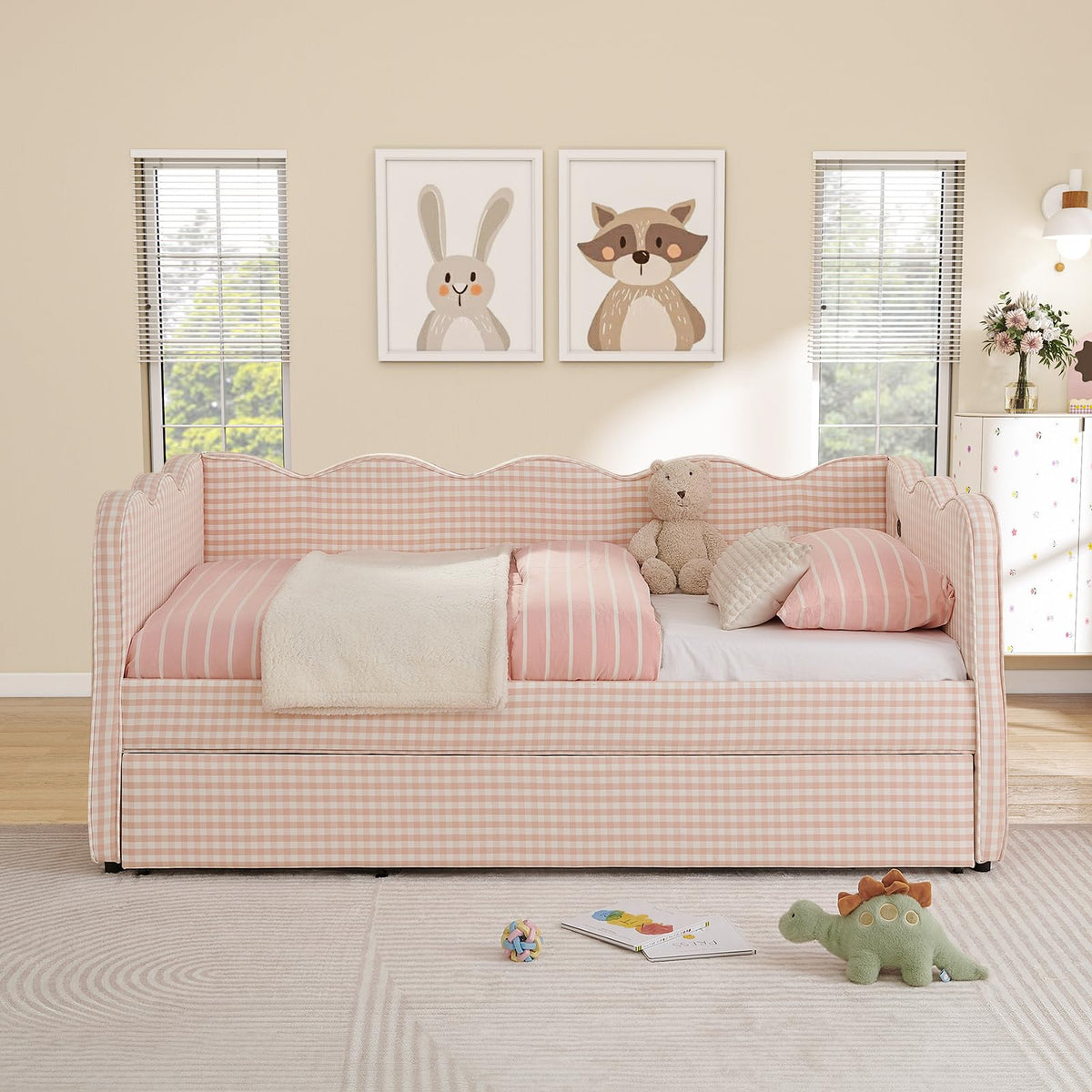 Twin Size Upholstered Daybed with Pop Up Trundle Q361933