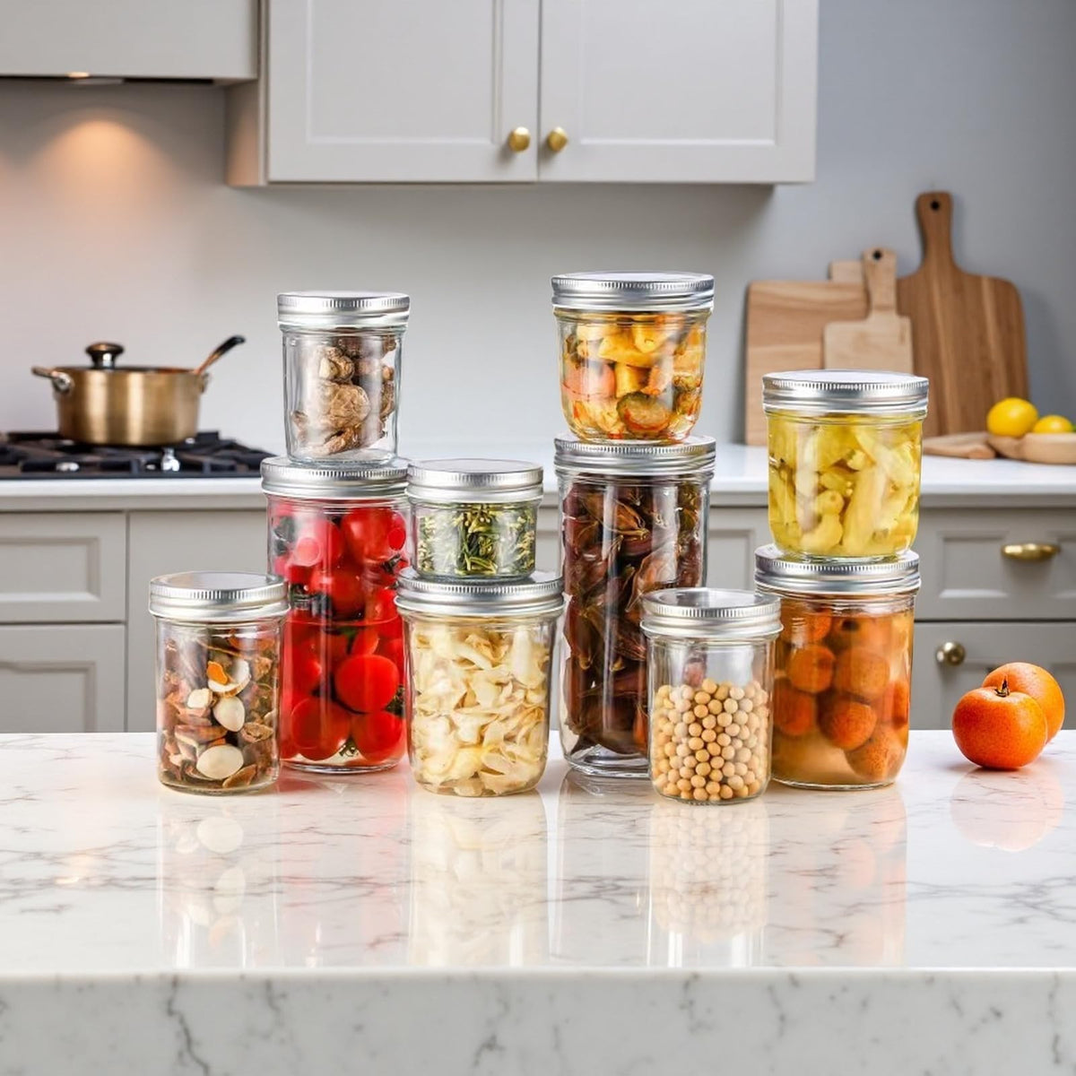 12 Pc 16 oz Wide Mouth Glass Mason Jars with Lids D4211