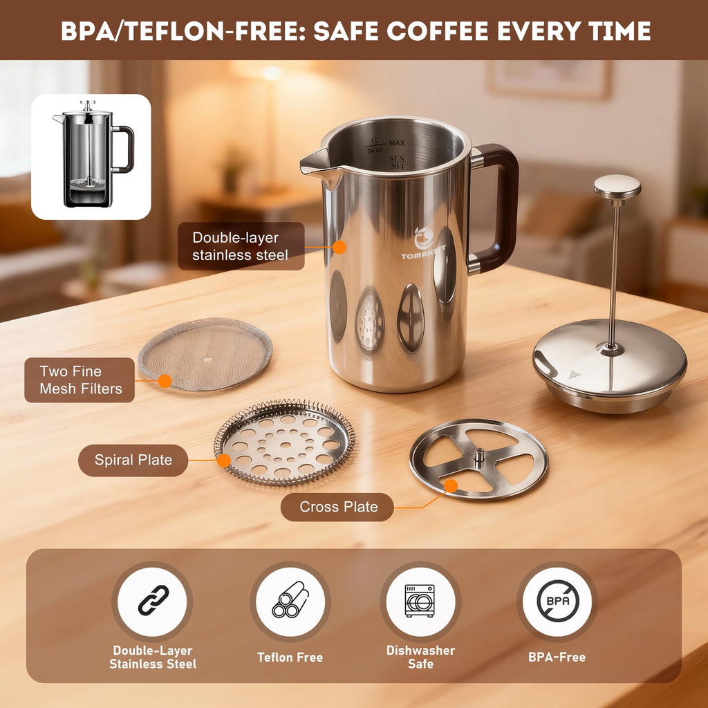 1L Stainless Steel French Press Coffee Maker G20125